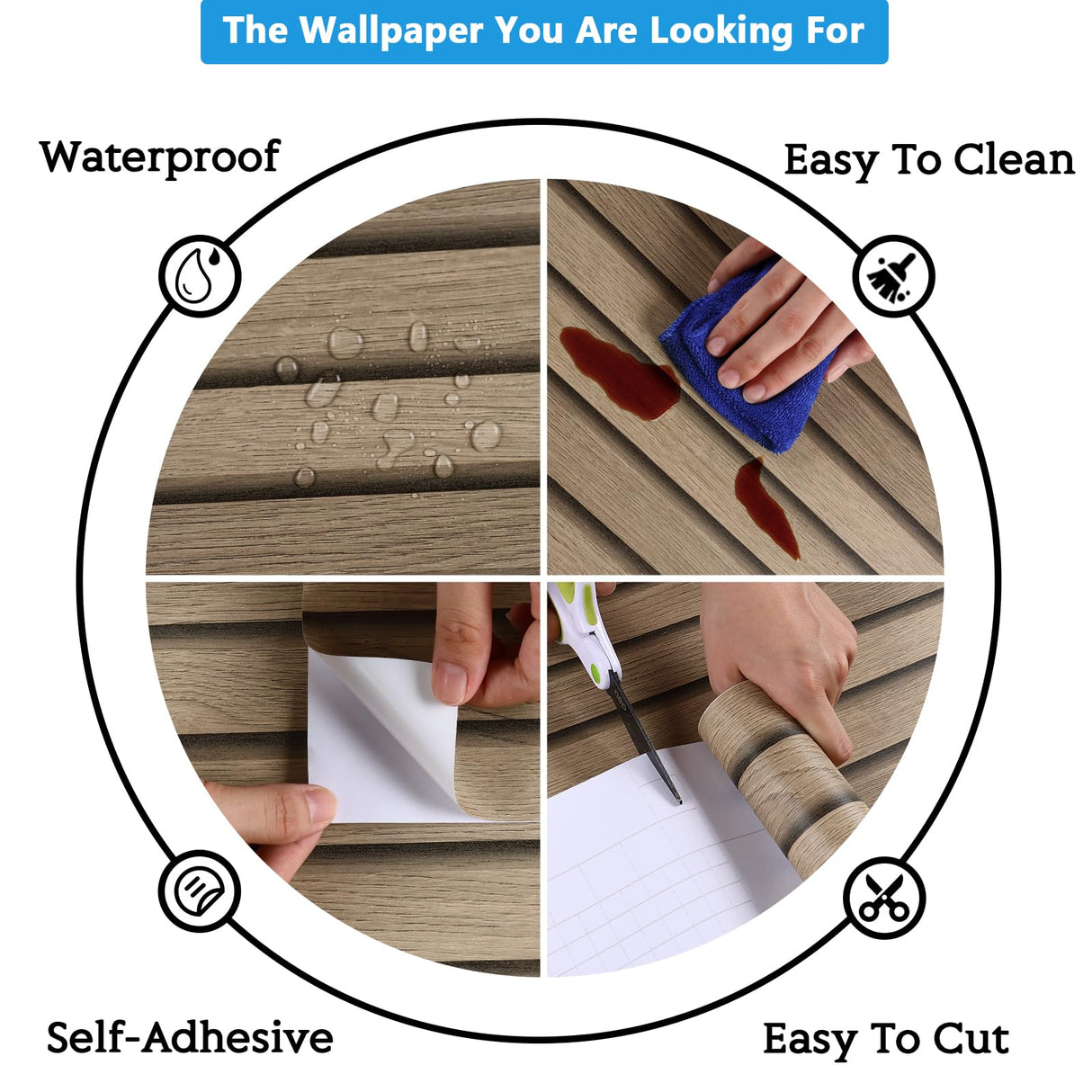 CRE8TIVE 12"x354" Wooded Slats Wood Contact Paper Brown Wood Wallpaper Peel and Stick Countertops Waterproof Wood Stripe Wall Panel Self Adhesive Wood Grain Contact Paper for Bedroom Farmhouse Walls CRE8TIVE