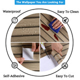 CRE8TIVE 12"x354" Wooded Slats Wood Contact Paper Brown Wood Wallpaper Peel and Stick Countertops Waterproof Wood Stripe Wall Panel Self Adhesive Wood Grain Contact Paper for Bedroom Farmhouse Walls CRE8TIVE