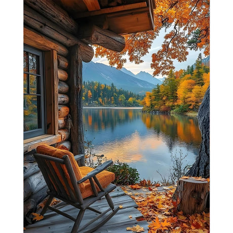 Paint by Numbers Kit for Adults - Autumn Landscape Adult Paint by Number Kits on Canvas Without Frame for Beginner, Mountains Lake Oil Painting by Numbers Kit for Gift Home Wall Decor 16x20 Inch Camocin
