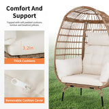 Egg Chair Egg Basket Lounge Chair Rattan Chair Steel Frame Oversized Indoor Outdoor Lounger Simple Installation with 4 Comfort Cushion and Stand,352lb Capacity for Patio Garden Living Room,White PayLessHere