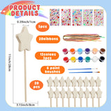 57 Pcs Make Your Own Wooden Princess Wand DIY Fairy Wands Kit Include 20 Pcs 3D Wooden Star Wands 5 Gem Stickers 20 Ribbons 12 Painting Props for Painting Crafts Birthday Party Supplies Holiday Gifts Plukeen