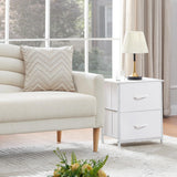 Somdot White Nightstand, Small Dresser for Bedroom with 2 Drawers, Bedside Table Night Stand End Table with Fabric Bins for Bedroom Kids Closet Dorm Guest Room, White Leather Somdot