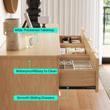 LINSY Fluted 9 Drawer Dresser for Bedroom, 58" Wide Mid-Century Modern Tall Chest of Drawers, Deep Storage Dresser with Curved Corner Design, Large Accent Wood Cabinet for Bedroom, Oak LINSY