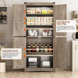 71" Tall Kitchen Pantry,Farmhouse Storage Cabinet with Adjustable Shelves,Load-Bearing Steel Pipe,Farmhouse Pantry Cabinet with 4 Barn Doors,for Kitchen,Dining Room,Living Room(Light Rustic Oak) Hlivelood