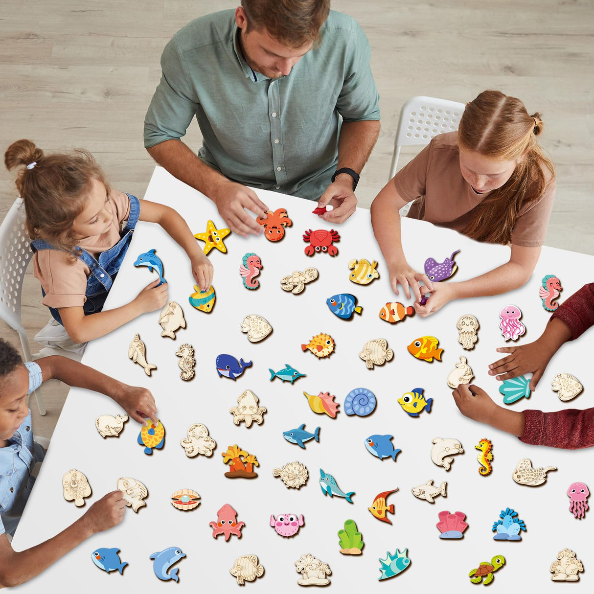 gisgfim 36Pcs Wooden Magnet Painting Craft Kit DIY Wooden Ocean Animal Magnets Coloring Arts Crafts for Kids Ages 4-8 8-12 for Birthday Party Gift Toys Sea Animal Craft Creativity Supplies Party Favor gisgfim