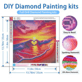 NWQZBYHT Beach Sunset 5D Diamond Painting Kits for Adults,Heart Diamond Art Kits for Adults,Round Full Drill Gem Art Kits for Beginner,DIY Diamond Dots Picture Crafts Home Wall Decor 13.78x13.78 Inch NWQZBYHT