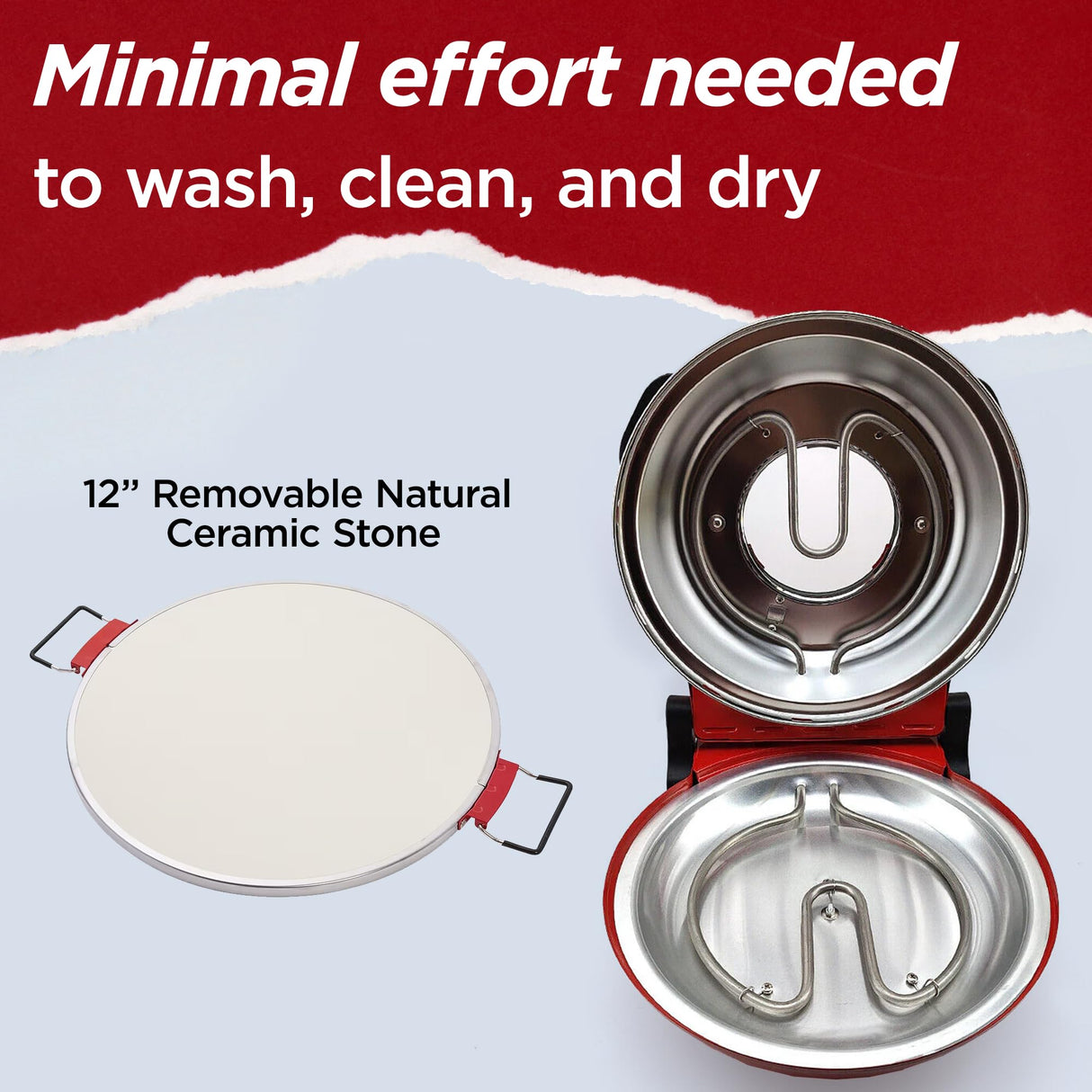 CULINARY CHEF Electric Pizza Oven with Ceramic Stone, Viewing Window, Adjustable Heat Control, Timer and 1200W Baking Power, DIY Homemade Pizzeria, Large 12” Pie Capacity (Red) CULINARY CHEF