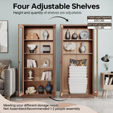 AFAIF 71" Tall Brown Metal Storage Cabinet with Glass Doors and Adjustable Shelves AFAIF