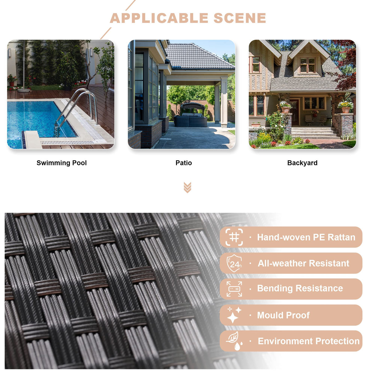 Kullavik Outdoor Patio Furniture Set 6 Pieces Sectional Rattan Sofa Set Brown PE Rattan Wicker Patio Conversation Set with 5 Seat Cushions and 1 Tempered Glass Table,Sand Kullavik