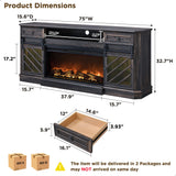 OKD 75” Fireplace TV Stand for 85 Inch TV, Farmhouse Highboy Entertainment Center with 36” Electric Fireplace, Modern Media Console Table with Drawers Storage&Cabinets for Living Room, Dark Rustic Oak OKD