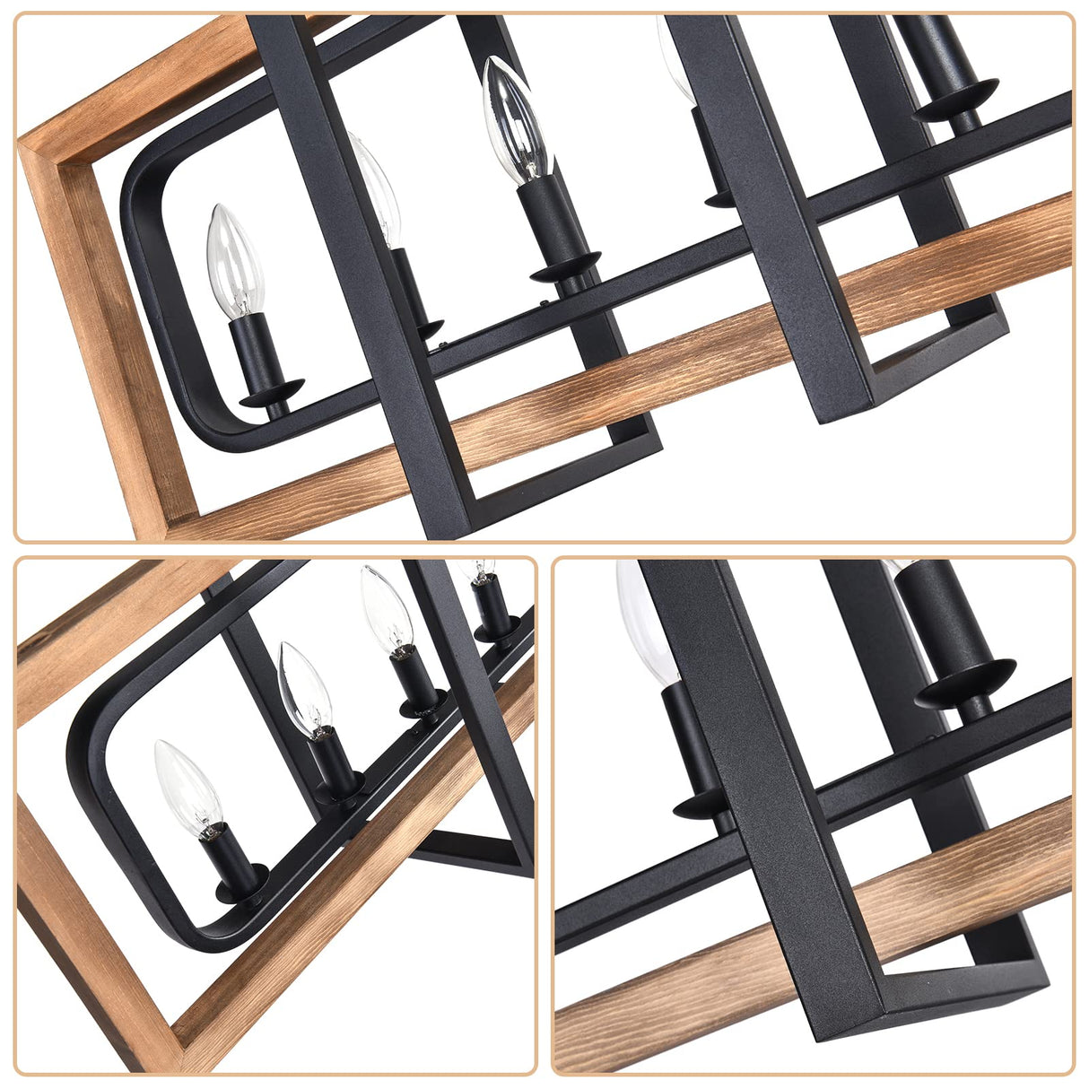 Lingkai Farmhouse Chandelier Rustic Kitchen Island Light Fixture, Industrial Pendant Lighting Fixtures Wood and Metal for Dining Room Pool Table Lingkai