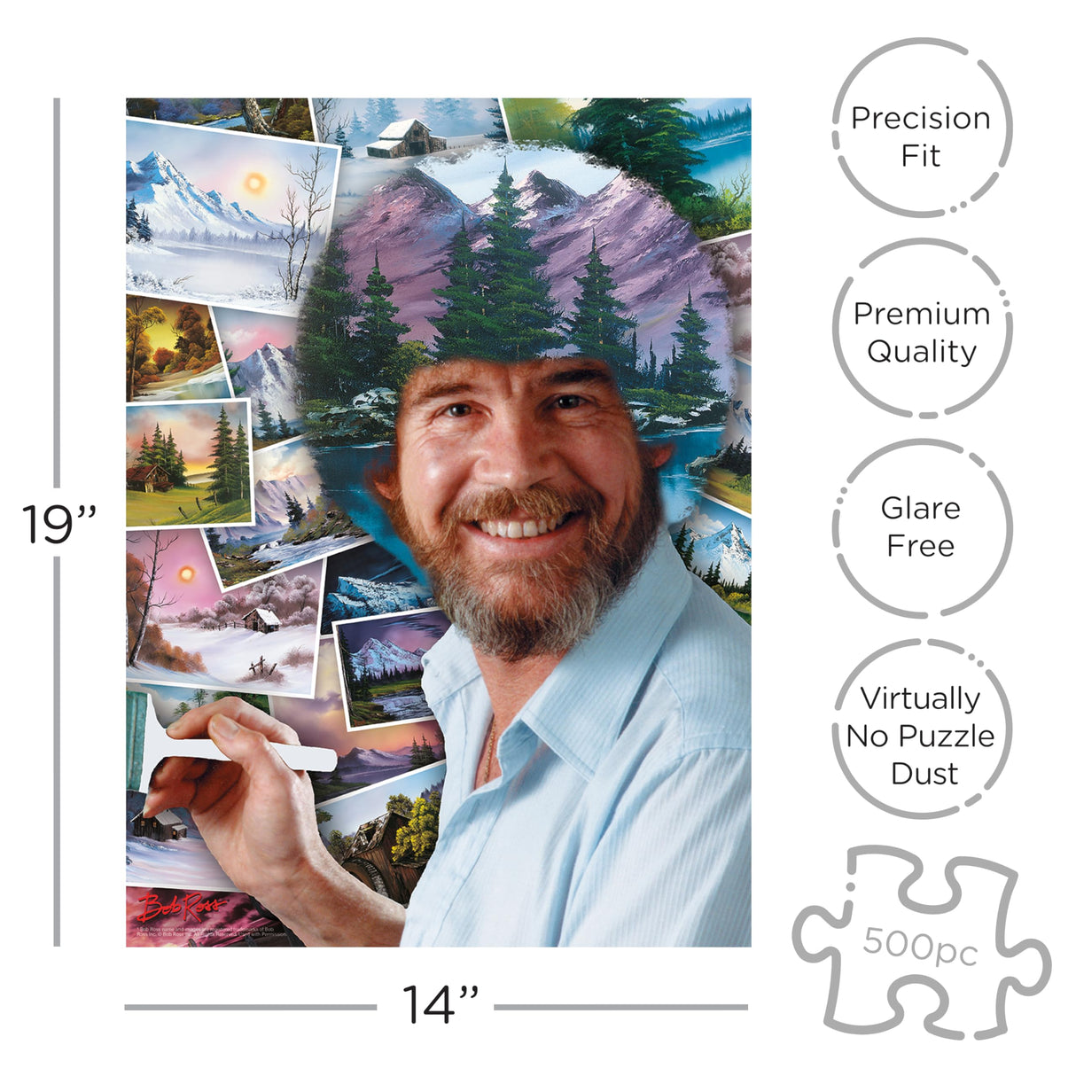 AQUARIUS Bob Ross Hair 500pc Puzzle (500 Piece Jigsaw Puzzle) - Glare Free - Precision Fit - Officially Licensed Bob Ross Hair 500pc Puzzle Movie Merchandise & Collectibles - 14x19 Inches AQUARIUS
