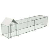 Metal Chicken Coop, 16x3x5ft Outdoor Walk in Chicken Coop with Run for Yard, Hen Duck House with Waterproof Roof Cover and Door MegaChoice