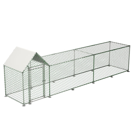 Metal Chicken Coop, 16x3x5ft Outdoor Walk in Chicken Coop with Run for Yard, Hen Duck House with Waterproof Roof Cover and Door MegaChoice