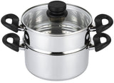 Nevlers 3 Piece Premium Heavy Duty Stainless Steel Steamer Pot Set Includes 3 Quart Cooking Pot, 2 Quart Steamer Insert and Vented Glass Lid | Stack and Steam Pot Set for All Cooking Surfaces Nevlers