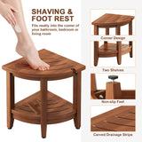 Jekruiet Teak Shower Bench for Corner, 18 inch Shower Chair Stool for Shaving Legs with Storage Shelf,Waterproof Bathroom Bench Seat for Elderly and Disabled Indoor Use Jekruiet