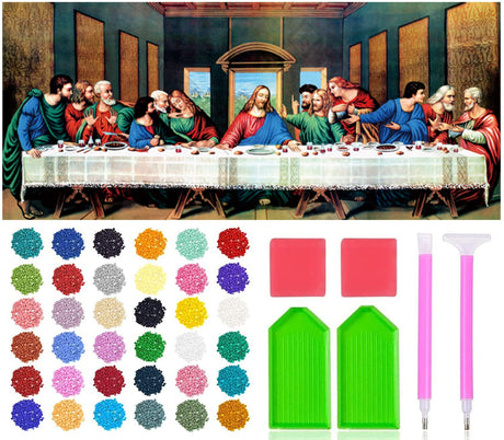 JesMolla DIY 5D Full Round Diamond Painting by Number Kits for Adults, Diamond Painting Kits Round Full Drill Diamond Art Kit Picture Craft for Home Wall Art Decor, 15.8"x33.5", The Last Supper JesMolla