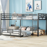 Heavy Duty Bunk Beds Twin Over Full Size, L-Shaped Bunk Bed with Full Length Guardrail and Ladder, No Box Spring Needed, Black Bunk Bed Twin Over Full Bellemave