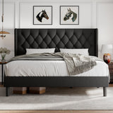 iPormis King Size Platform Bed Frame with Button Tufted Headboard, Upholstered Bed Frame with Solid Wooden Slats, 8" Underbed Space, No Box Spring Needed, Noise Free, Easy Assembly, Black iPormis