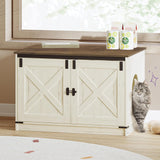 Hzuaneri Cat Litter Box Enclosure with Cushion, Hidden Litter Box Furniture with Removable Dividers, Reversible Entrance Left or Right Side, Cat House, Rustic White and Brown CB84614X Hzuaneri