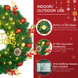Pre Lit Christmas Wreath with Lights,Lighted Christmas Wreaths for Front Door with 45 Led Battery Operated 8 Modes Remote Control Timer,Indoor Outdoor 18 Inch Artificial Xmas Wreath Decorations noodunch