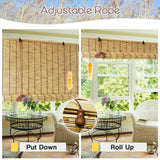 Lsjoaw Roll Up Reed Shade 40x96in (WxH)/102x244CM Outdoor Bamboo Shades Blinds Patio Blinds Roman Roller Blinds Curtain with Lifter Porch Window Privacy Natural Black Line Lsjoaw