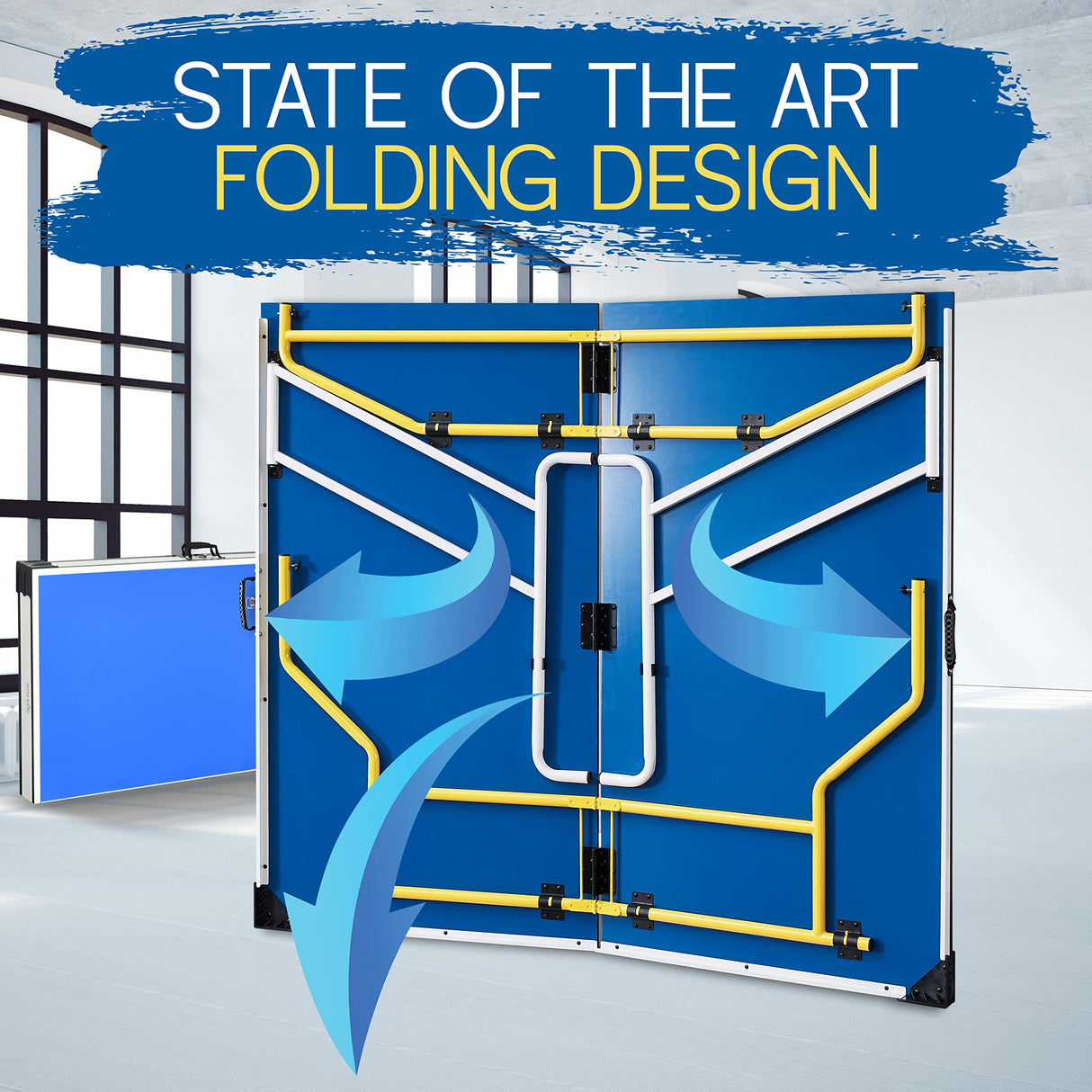 SereneLife Full Size Portable Ping Pong Table Set with Net, Clipper, Post - 9’ x 5’ Foldable Space-Saving Design, Blue SereneLife