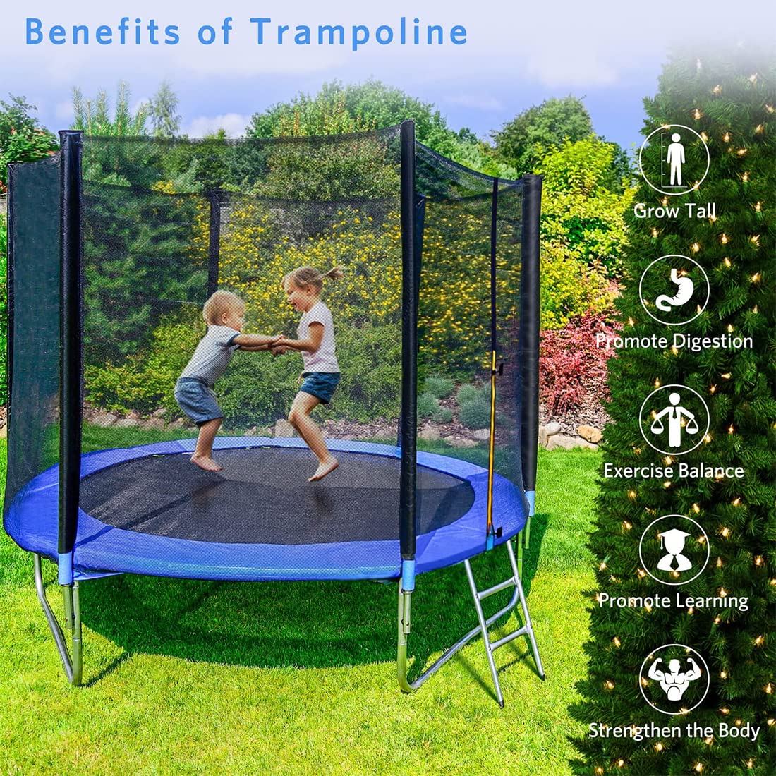 YAKEY Trampoline 10FT 12FT 15FT Recreational Trampolines with Safety Enclosure Net, ASTM Approved Combo Bounce Outdoor Waterproof Trampoline with Ladder for Kids and Family YAKEY