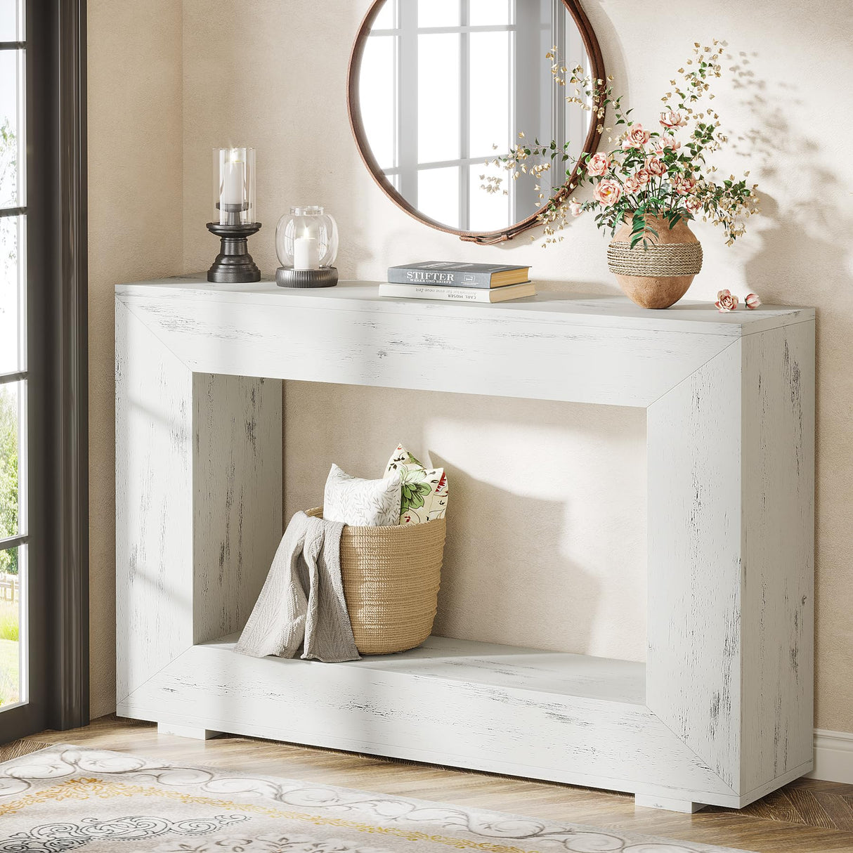 Tribesigns Farmhouse Console Table, 47 Inches Entryway Console Table with Storage, Industrial Hallway Accent Table for Living Room, Entrance Tribesigns