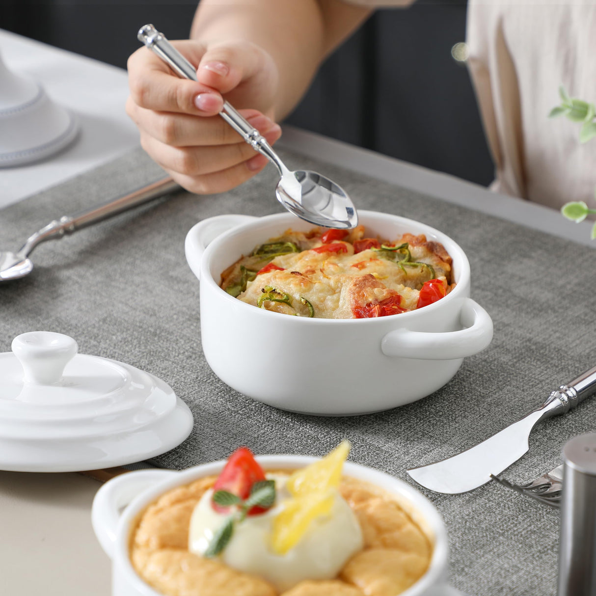 MALACASA Mini Cocotte Set - 14 OZ Small Casserole Dishes with Lids and Handles, Ceramic Mini Dutch Oven Set of 4, Small Baking Ramekins for Lasagna, Soufflé, Oven, Microwave & Dishwasher Safe, Series BAKE.BAKE MALACASA