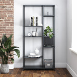 REALROOMS Shadwick 6-Shelf Metal Bookcase Room Divider for Living Room or Bedroom, Black REALROOMS