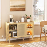 HOOBRO Buffet Cabinet with Power Outlet, 47.2" Kitchen Sideboard Storage Cabinet & LED Light, Rattan Decor Doors, Accent Cabinet Coffee Bar Cabinet Console Table for Hallway Entry, Natural NL120UDCB01 HOOBRO