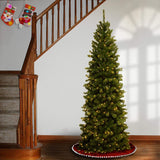 National Tree Company Pre-Lit Artificial Slim Christmas Tree, Green, North Valley Spruce, White Lights, Includes Stand, 7 Feet National Tree Company