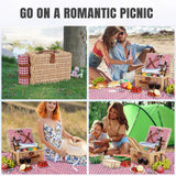 HappyPicnic Picnic Basket Set for 2 - Wicker Picnic Basket with Waterproof Blanket & Insulated Liner, Large Handmade Willow Hamper with Cutlery Kit for Outdoor, Picnic, Camping, Party, Holidays (Red) HappyPicnic