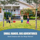 Slsy Ninja Warrior Obstacle Course for Kids, 50FT Durable Ninja Slackline Kit with 8 Complete Accessories, Playset Equipment with Swing, Climbing Net, Ladder & Monkey Bars (8 Obstacles) Slsy