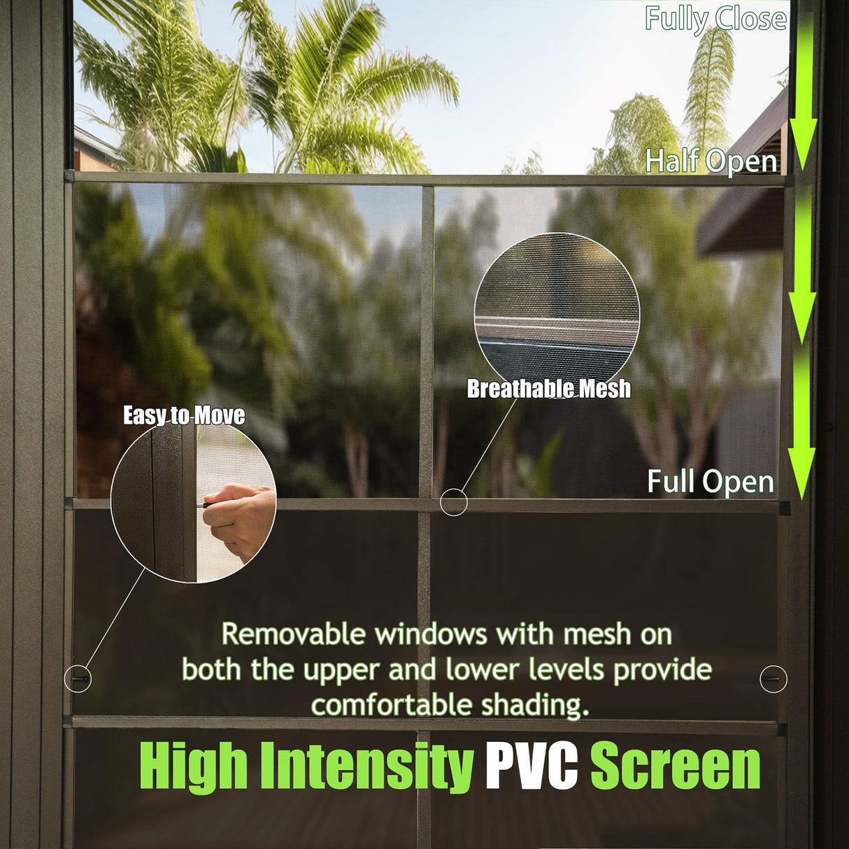 Domi 10’ x 12’ Sunroom, All-Season Wall Mounted Gazebo Solarium with Front Door, Side Entrance, Galvanized Steel Sloping Roof, PVC Screen, Outdoor Permanent Sun Room Lean to Gazebo for Deck Patio domi outdoor living