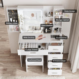 Fameill White Vanity Desk with Mirror and Lights,Makeup Vanity Table Set with Power Strip and Sliding Locker,Visual Drawer Makeup Desk with 5 Drawers&Shelves&Cabinet,3 Lighting Modes Fameill
