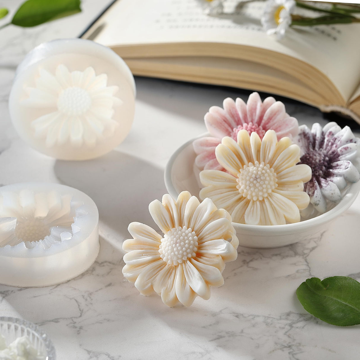 KCKHFA Daisy Flower Silicone Candle Mold, Moldes para Velas for Candles, Handmade Soaps, Bath Bombs, Lotion Bars, Resin Crafts, Concrete Decorations KCKHFA