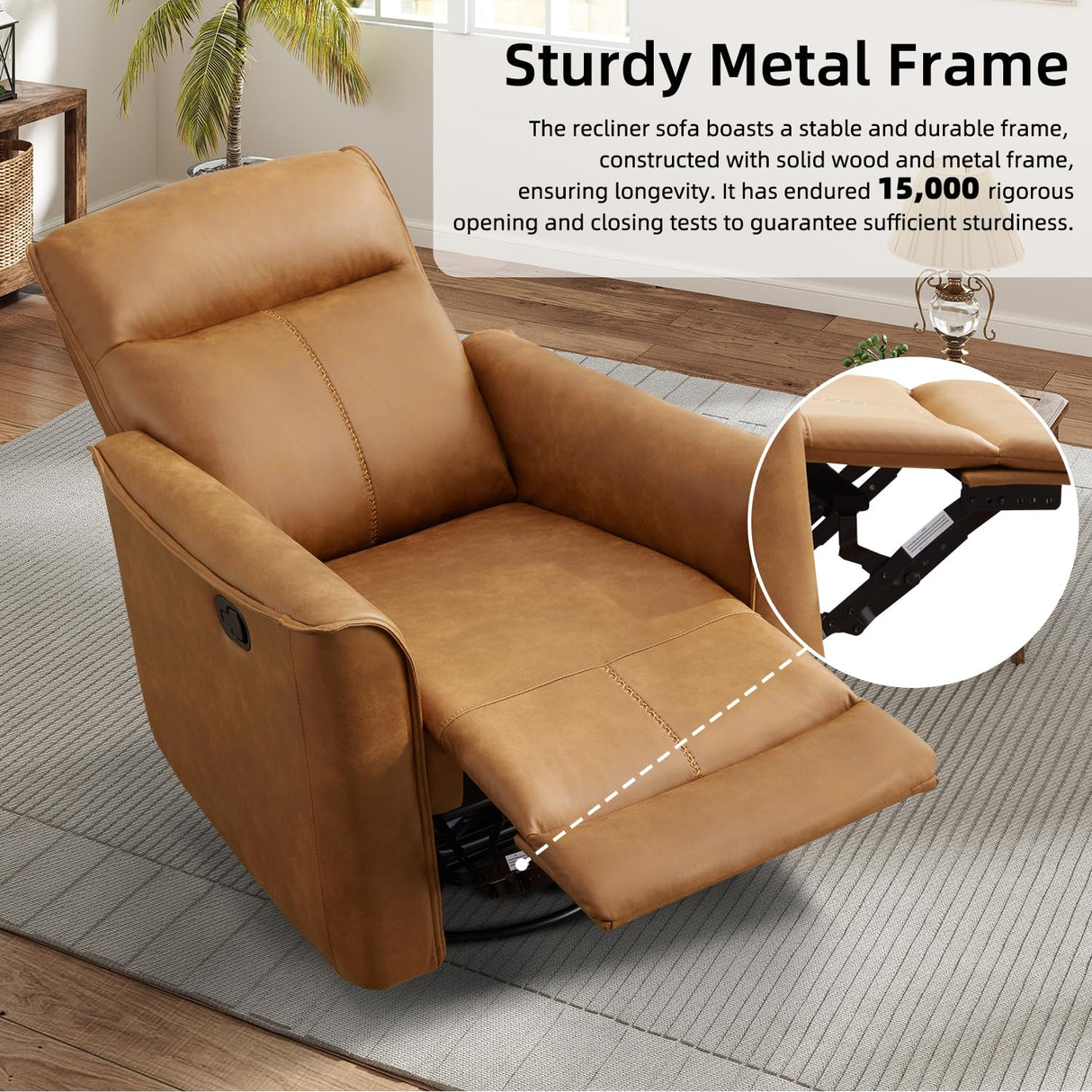 CANMOV Swivel Rocker Recliner, Glider Rocking Chair, Nursing Chairs Swivel Glider Recliners with Soft Backrest, Leathaire Manual Reclining Sofa for Living Room Bedroom Apartment, Brown CANMOV