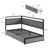 ANCTOR Twin Daybed with 2 Storage Drawers, Corner Bed Frame with LED and Charging Station, Metal Platform Daybed Frame for Living Room, Bedroom and Guest Room, Gray ANCTOR