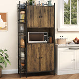Seeday Industrial Style Kitchen Pantry Storage Cabinet, Brown Tall Kitchen Hutch with Microwave Stand, Food Pantry Cabinet with Side 6 Shelves and 2 Doors for Dining Room, Living Room Seeday