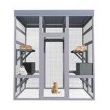 Outdoor Catio Enclosure for Cat, 70" Large Catio Outdoor Cat Enclosure with Waterproof Cover, Wooden Walk in Cats Shelter with 2 Napping House & Jumping Platforms for Backyard Patio Hipicute