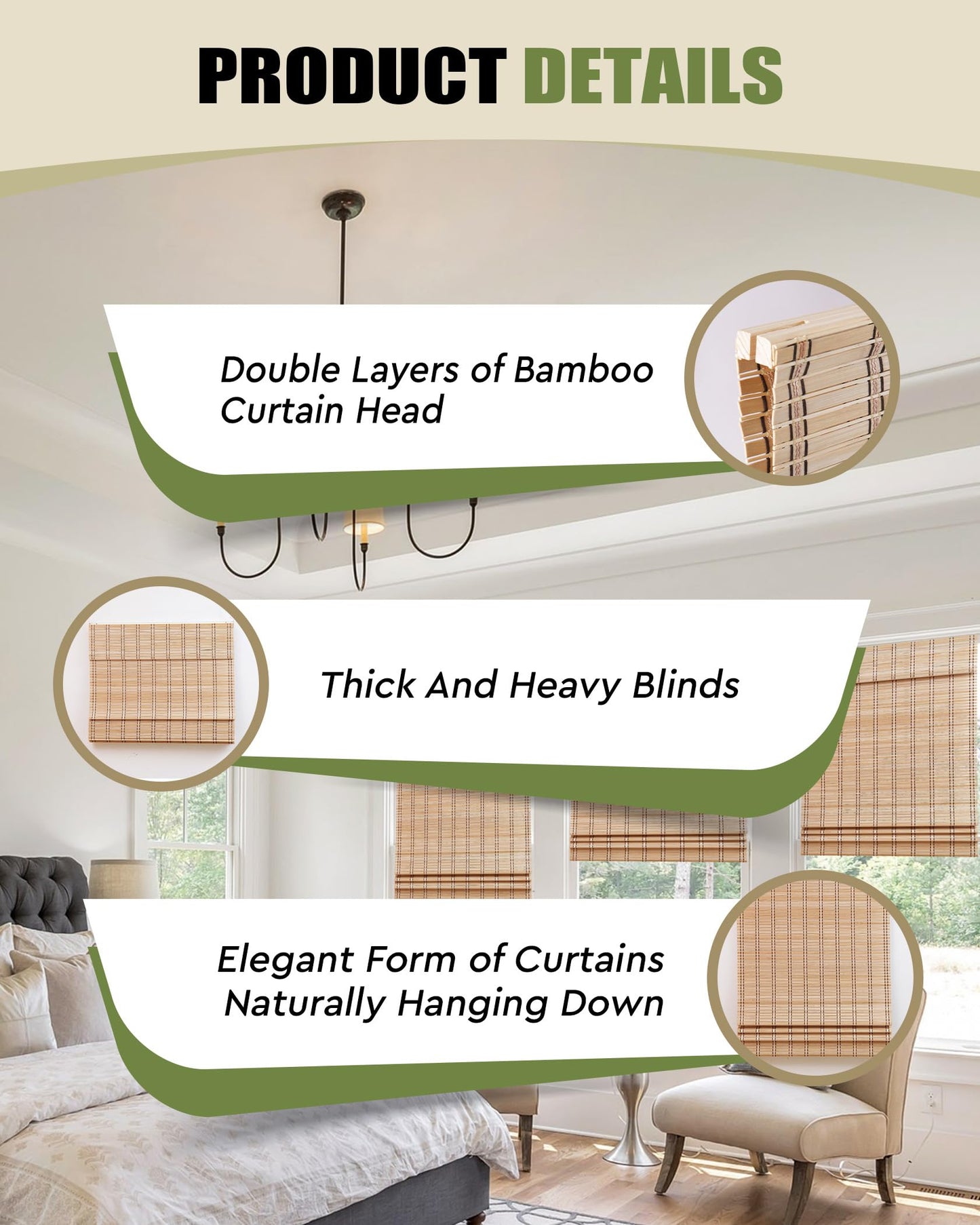 FoundGo 36" W x 72" H Cordless Bamboo Roller Blinds Sun Shade,Retro Light Filtering Roller Bamboo Curtains Bamboo Roll Up Window Bamboo Roller Curtain Shades for Windows,Doorways