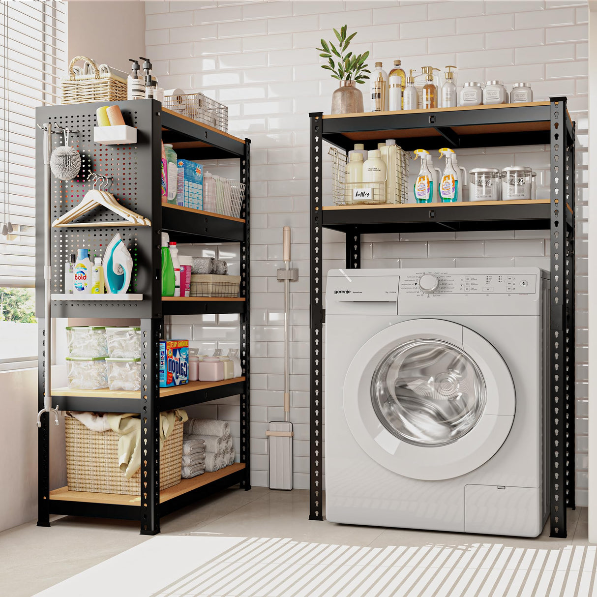 MAXLEAD Home Storage Shelves 5 Tier Garage Shelving Adjustable Garage Shelves 2100LBS Metal Shelving Unit with Metal Pegboard for Basement, Warehouse, Pantry, Kitchen. 60''H*11.8''D*27.5''W, Black MAXLEAD