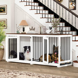 PIAOMTIEE 70.9" Large Double Dog Crate Furniture, Wooden Dog Crate Kennel Furniture with Divider & 2 Trays, Dog Crates Furniture for Large or 2 Medium Dogs Indoor, White PIAOMTIEE
