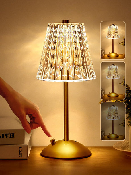 Cordless Lamp, 2000mAh Rechargeable Lamp, Dimmable+3 Colors Touch Lamp Small lamp, Battery Operated Lamp Cordless Table Lamp, Crystal Lamp&Vintage Lamp, Mini Lamp for Bedroom Bathroom Bar Kitchen Lamp One Fire