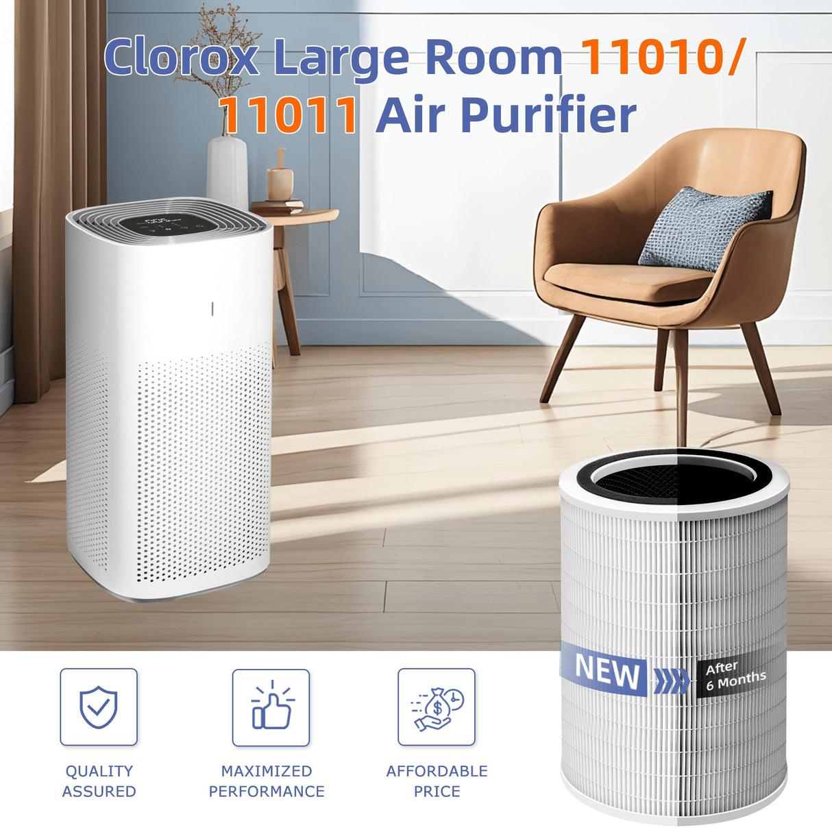 12010 HEPA Replacement Filter for Clorox Large Room Air Purifier 11010 & 11011,3-in-1 H13 True HEPA with Activated Carbon Filter,2 Pack Pulluty