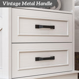 Fluest 24" Tall Farmhouse Nightstands Set of 2, Night Stands with Charging Station, Beside Tables with Drawers and Open Storage, Rustic End Tables for Bedroom, Antique White Fluest