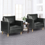 STHOUYN Black Faux Leather Accent Chairs Set of 2 Small Living Room Bedroom Chairs, Comfy Reading Chair Single Sofa for Adults, Suitable Small Spaces Office Couch, Easy Assembly STHOUYN