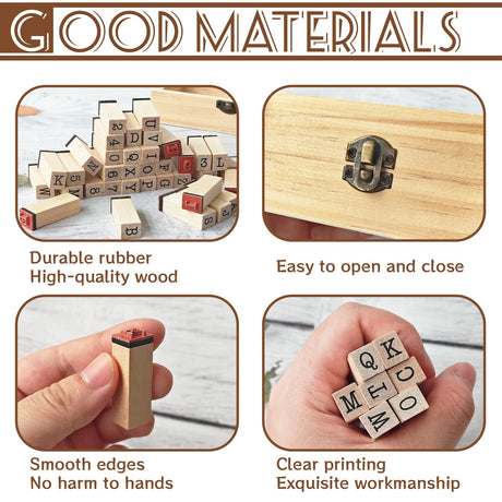 36 Pcs Wooden Rubber Number Alphabet Stamps,Rubber Vintage Letter Stamps Kit,Stamper Seal Set with Wooden Box for Crafting,Scrapbooking,Journaling,Card Making OJYUDD